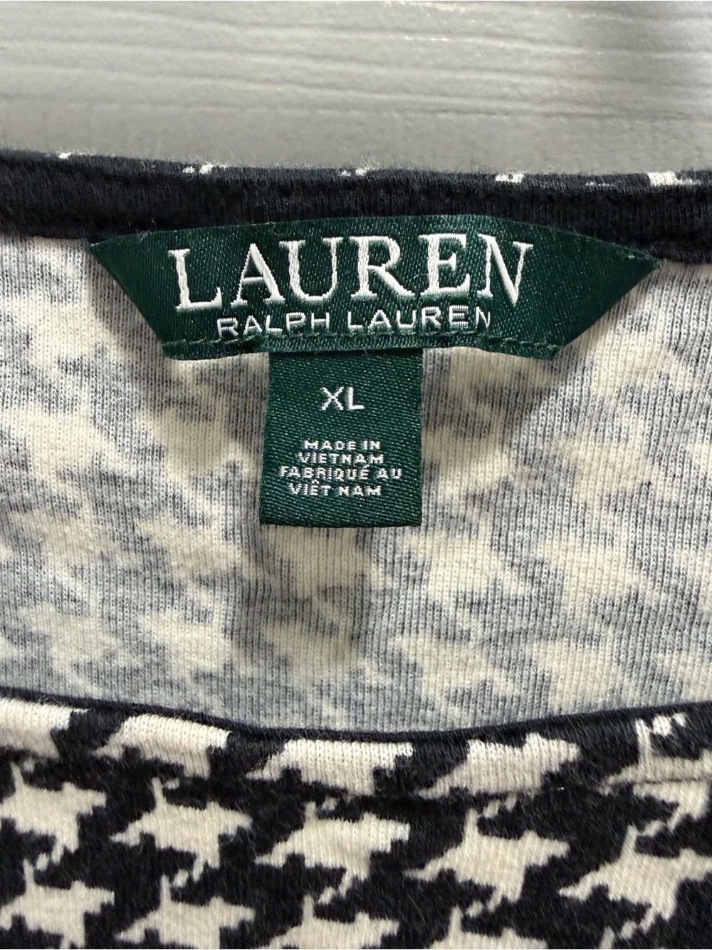 Lauren Ralph Lauren Black/White Houndstooth Knit Blouse Shirt 100% Cotton XL EUC